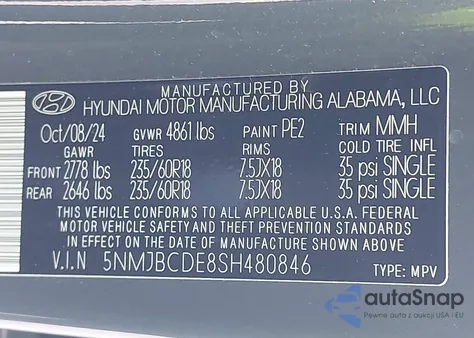 2025 Hyundai Tucson Sel z USA, uszkodzony, nr VIN 5NMJBCDE8SH480846